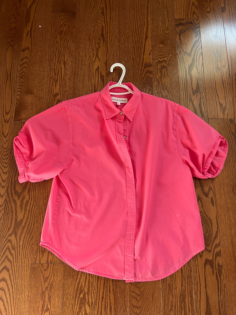 Aritzia Denim Forum Pink Short-Sleeve Button-Down Shirt - Picture 2 of 5